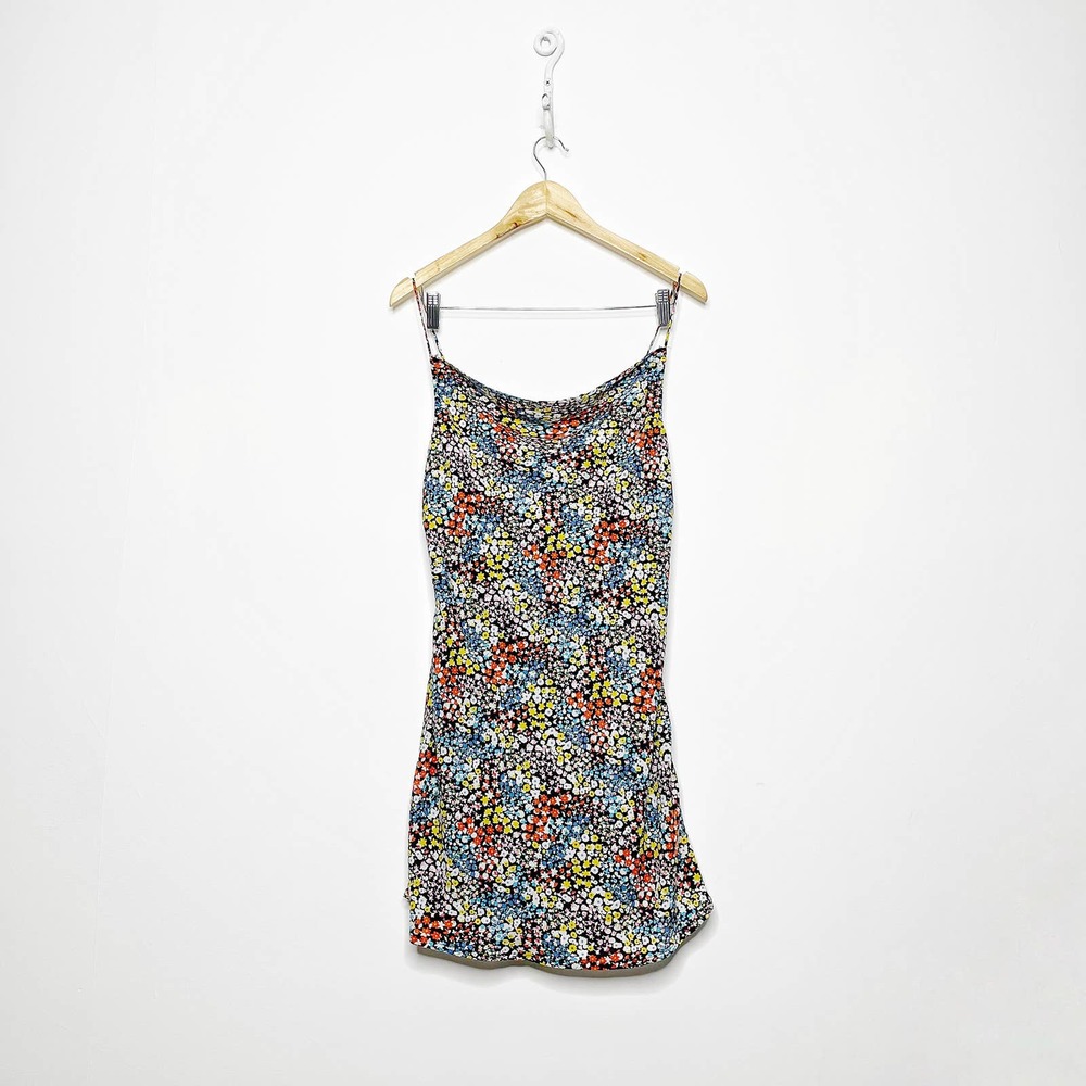 ROW A Ditsy Floral Cowlneck Spaghetti Strap mini dress 90s lined womens XS
